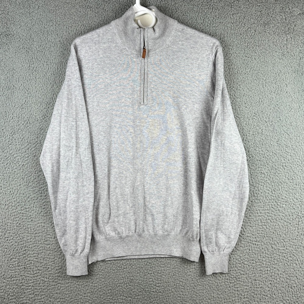 Collars & Co 1/4 Zip Pullover Sweater‎ Mens Medium Grey Lightweight Pure Cotton
